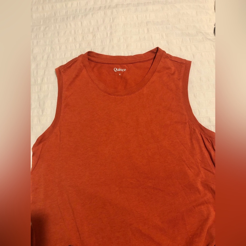 Quince Cotton Modal Muscle Tank T Shirt Burnt Sienna Orange Sleeveless Top sz S - Picture 4 of 8
